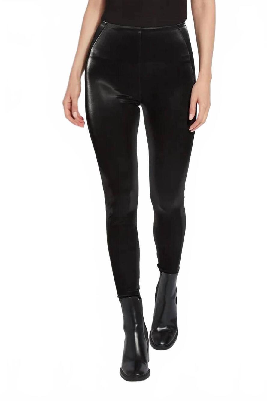 NEW LYSSE matilda patent foil leggings in black mirror
